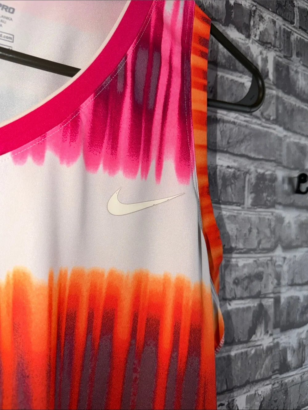 Nike‎ Pro Bright Pink Orange Teal Stripe Performance Tank